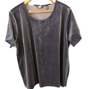 Land's‎ End Top Womens Navy Short Sleeve Velvet Crew Neck Washable 1X